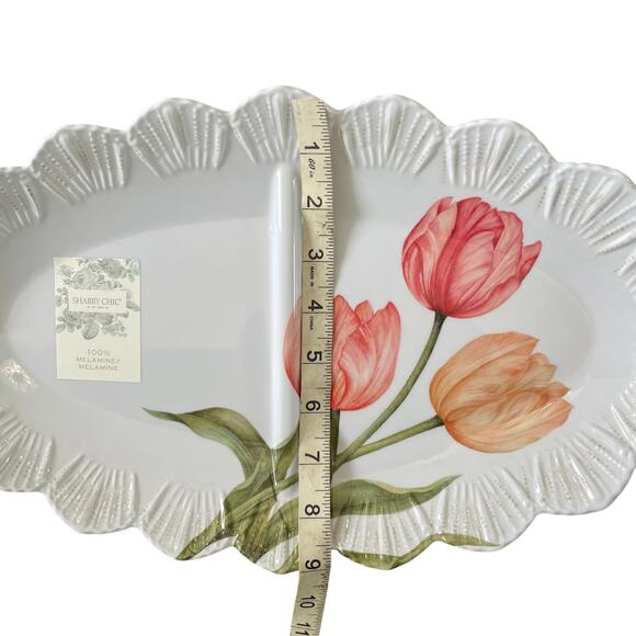 Shabby Chic MELAMINE Pink Tulips Flowers Spring 15" Serving Tray Platter NEW - Picture 5 of 6